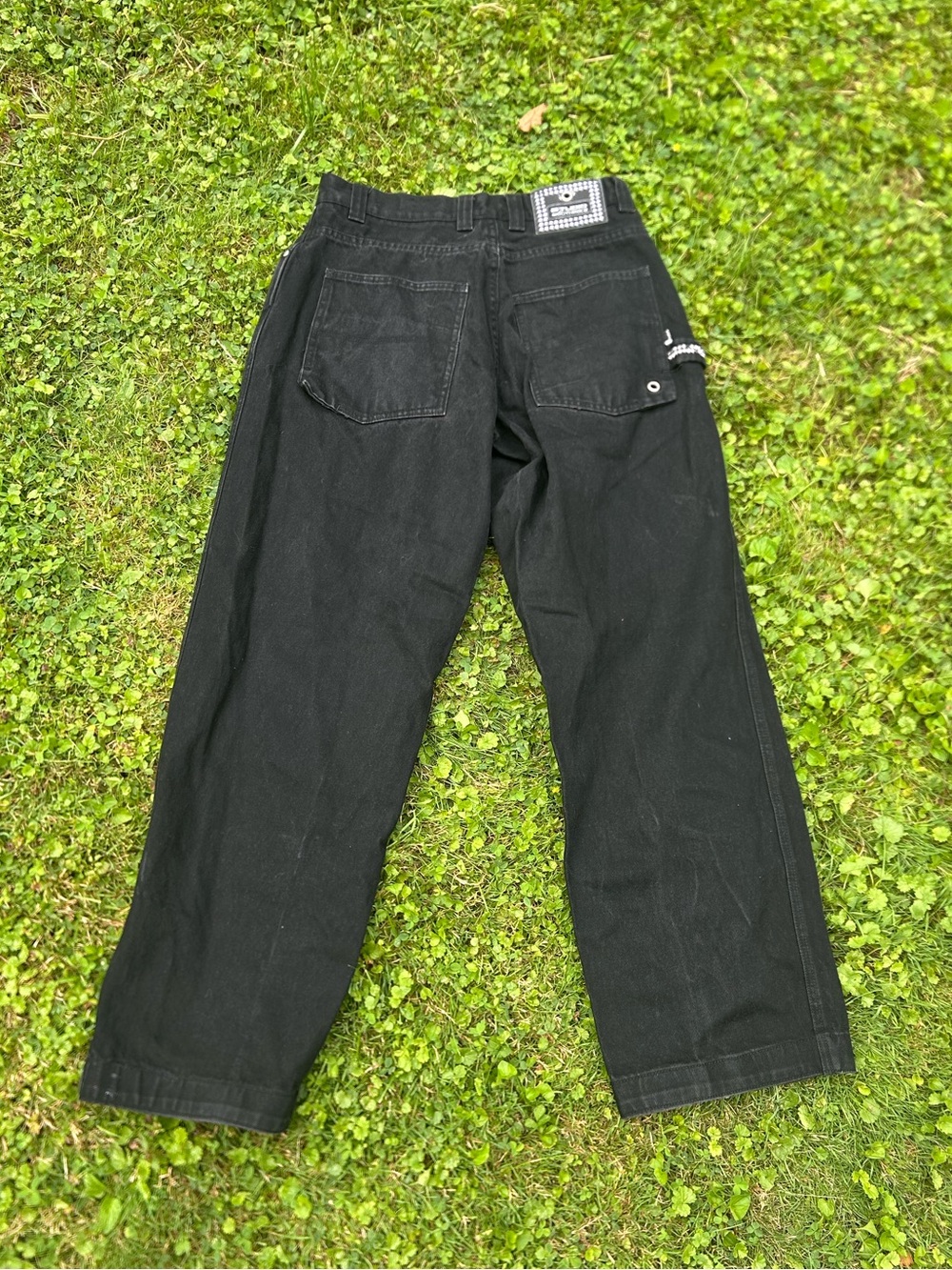 Southpole studio black carpenter jeans with rhinestone bedazzled details
